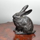 Antique Japanese Bronze Rabbit Okimono signed Shuzan