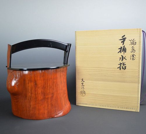 Japanese Lacquered Natural Wood Mizusashi by Wakajima Sosai