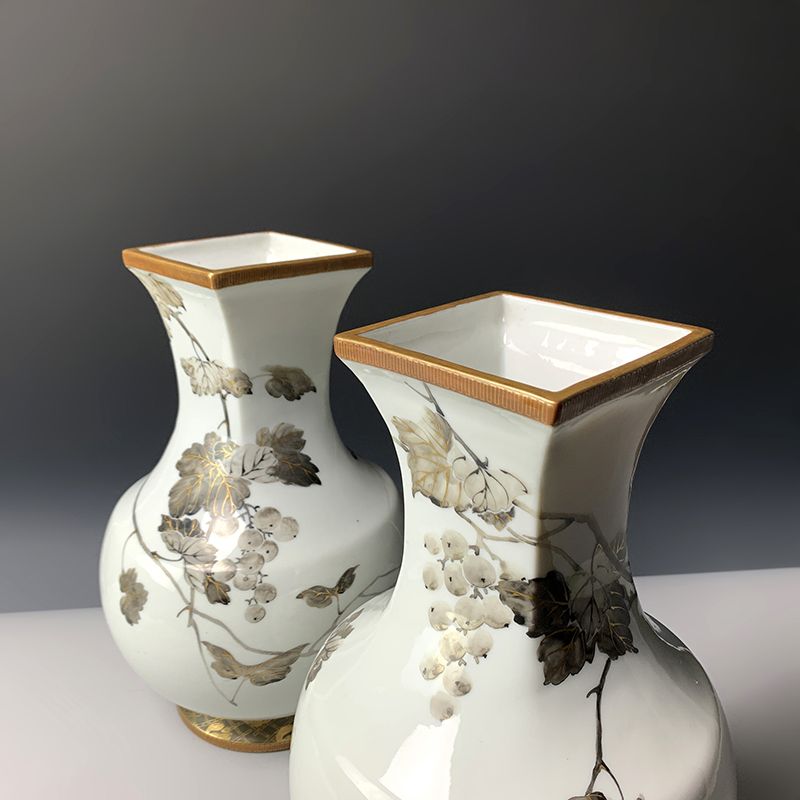 Fabulous Pair Antique Japanese Porcelain Vases Kato Gosuke