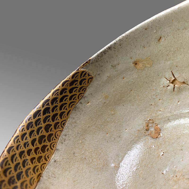 Ancient Japanese Chawan Tea Bowl w/ Kintsugi Gold Repair