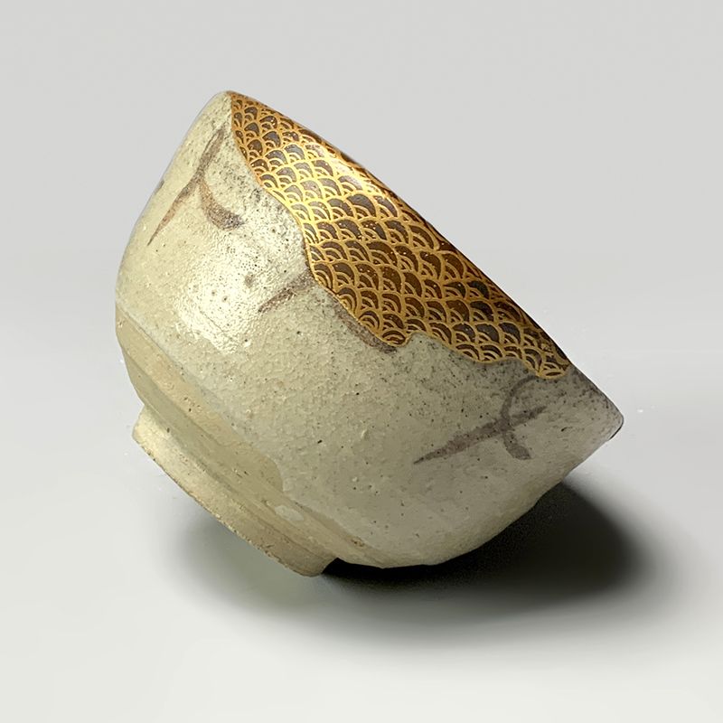 Ancient Japanese Chawan Tea Bowl w/ Kintsugi Gold Repair