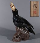 Antique Crow Okimono by Imperial Artist Suwa Sozan I