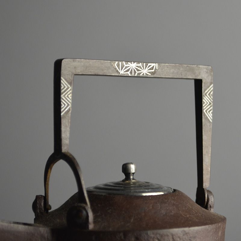 Antique Japanese Choshi Iron Sake Pot with Silver Lid