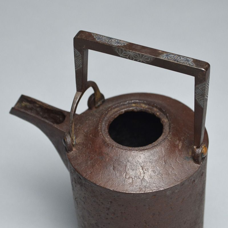 Antique Japanese Choshi Iron Sake Pot with Silver Lid