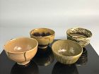 4 Edo p. Kintsugi Chawan Tea Bowls w/ Gold Repairs B