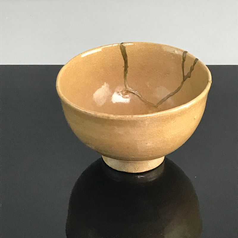 4 Edo p. Kintsugi Chawan Tea Bowls w/ Gold Repairs B