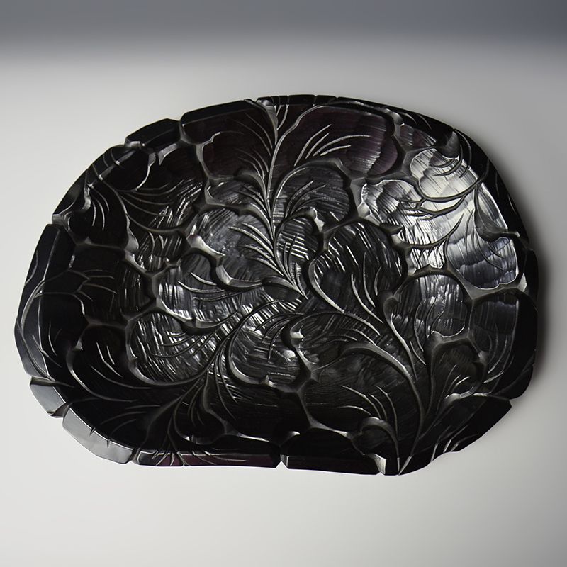 Modern Japanese Kamakura Carved &amp; Lacquered Tray, Hakkodo
