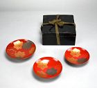 Antique Japanese Sake Cup Set with Gold & Silver Maki-e