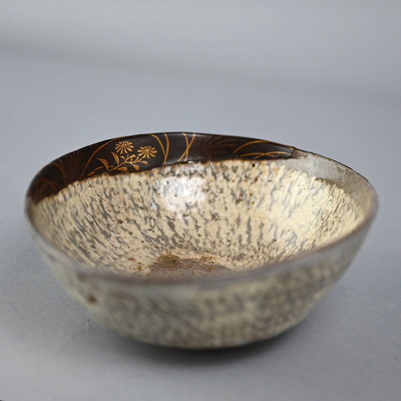 Antique Japanese Chawan Tea Bowl with Lacquer Repair