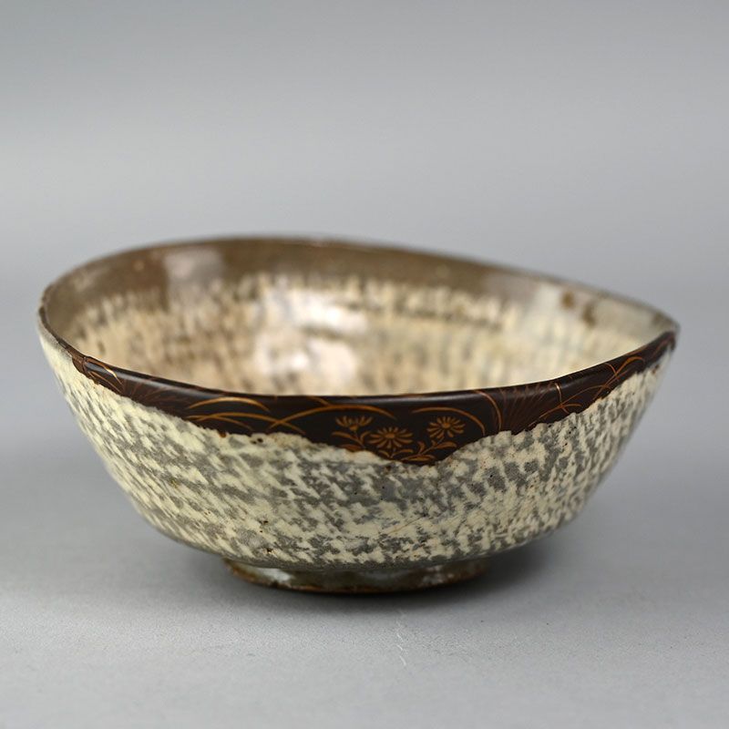 Antique Japanese Chawan Tea Bowl with Lacquer Repair