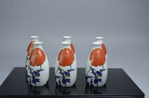 Boxed set of 6 Porcelain Tokkuri by Kiyomizu Rokubei V