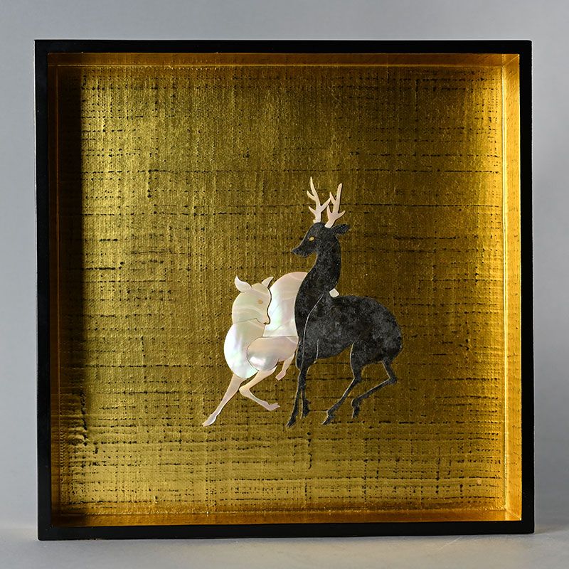 Exquisite Gilded Lacquer Tray Inlayed with Deer