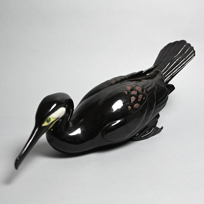 Antique Figurine Cormorant Fishing by Ishida Rainosuke