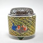 Antique Japanese Kutani Style Koro with silver lid