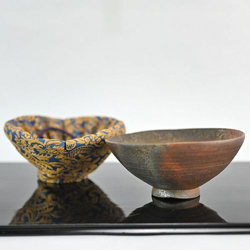 Edo p. Japanese Bizen Chawan Tea Bowl w/gold repair