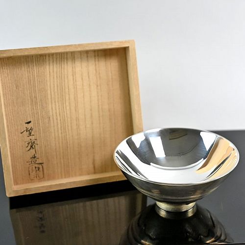 Antique Japanese Solid Silver Chawan Tea Bowl, Ichibosai