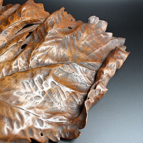 Antique Japanese Carved Wood Habon Leaf Tray