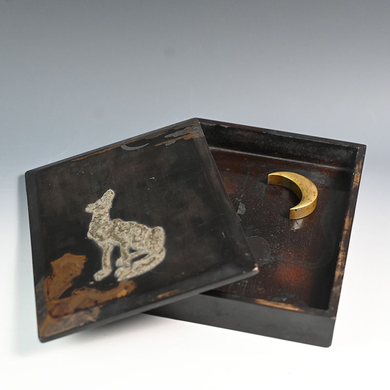 16th Century Japanese Lacquer Writing Box, Wolf & Moon