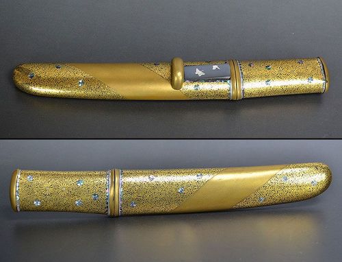 Amazing Antique Japanese Lacquer Knife Shaped Yatate Brush Case