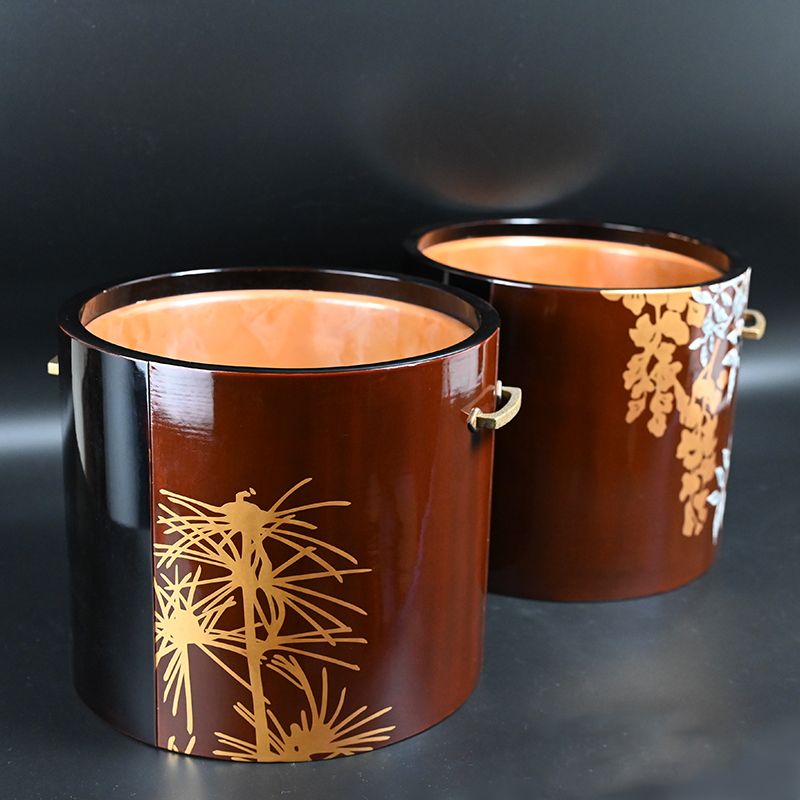 Kamisaka Sekka Lacquered Set of 2 Rimpa Style Hibachi