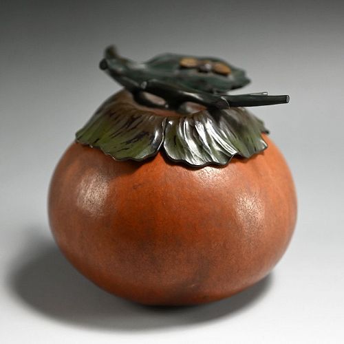 Natural Gourd w/ Carved Lacquered Leaf by Ueta Josen