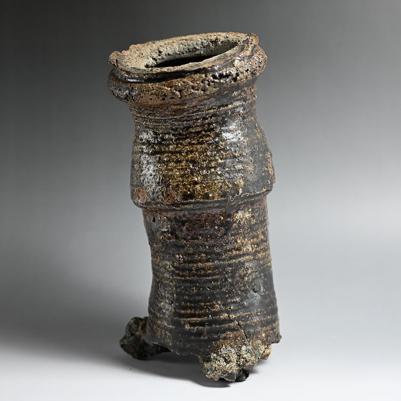 Antique Japanese Tamba Pottery Kiln Flaw Vase