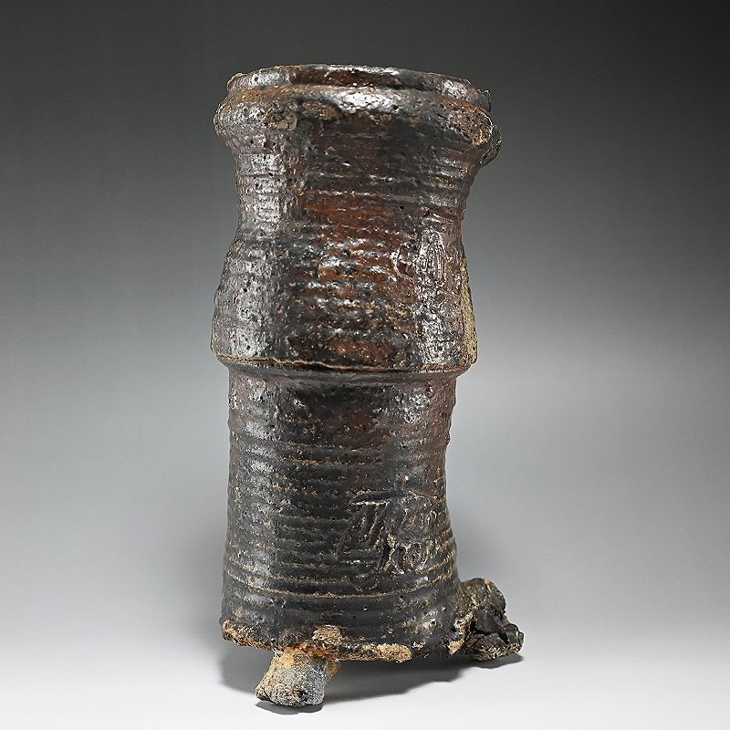 Antique Japanese Tamba Pottery Kiln Flaw Vase