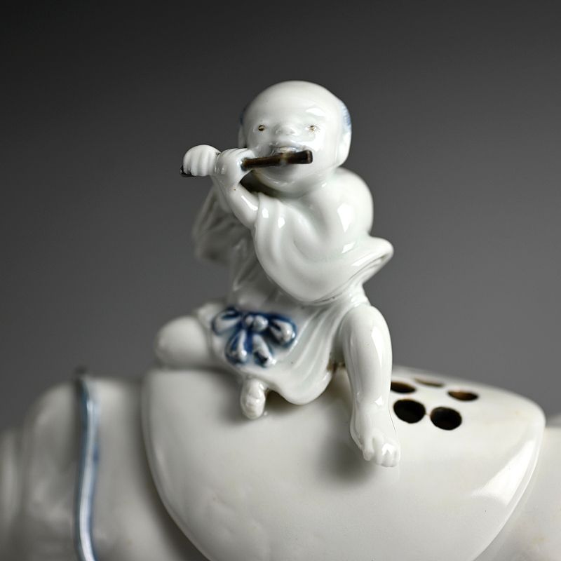 Superb Porcelain Koro Incense Burner, Oxherding