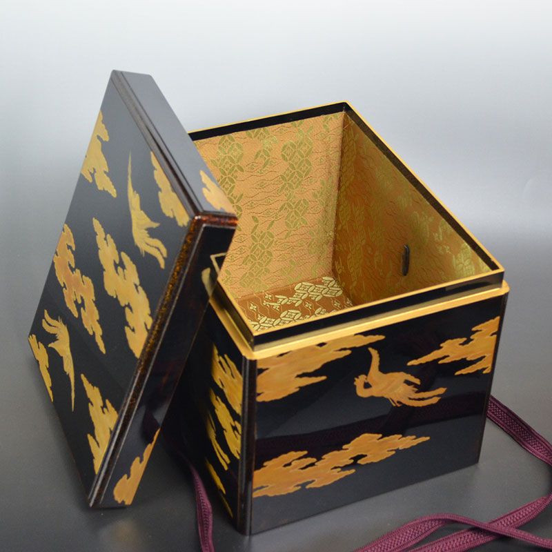 Antique Japanese Tsuzumi bako Lacquer box, Meiho