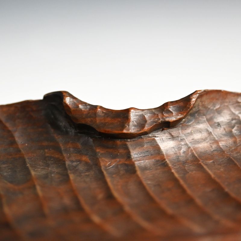 Frog on Leaf, Japanese Habon Carved Wood Tea Tray
