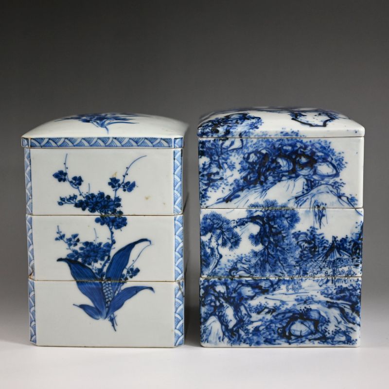 Rare Kameyama Yaki and Seto Porcelain Jubako Stacking Boxes