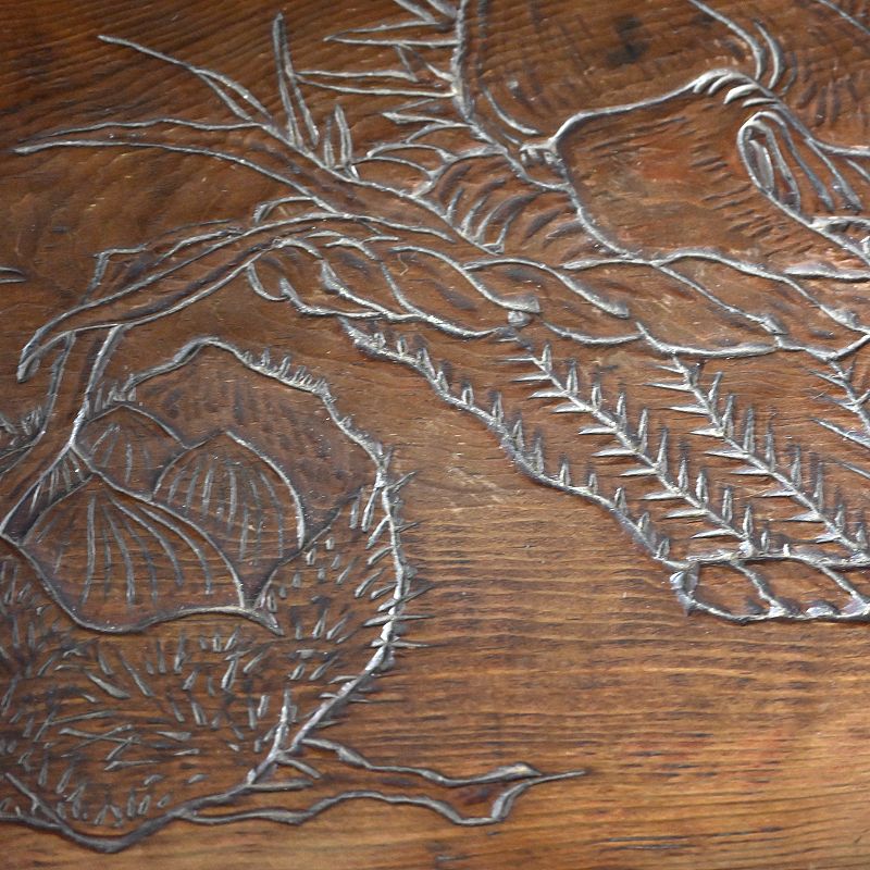 Antique Japanese Carved Wood Tray, Ichikawa Shudo, Autumn Delights