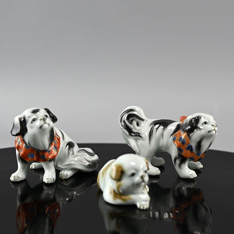 Published Set 3 Dog Figurines by Miyagawa (Makuzu) Kozan II