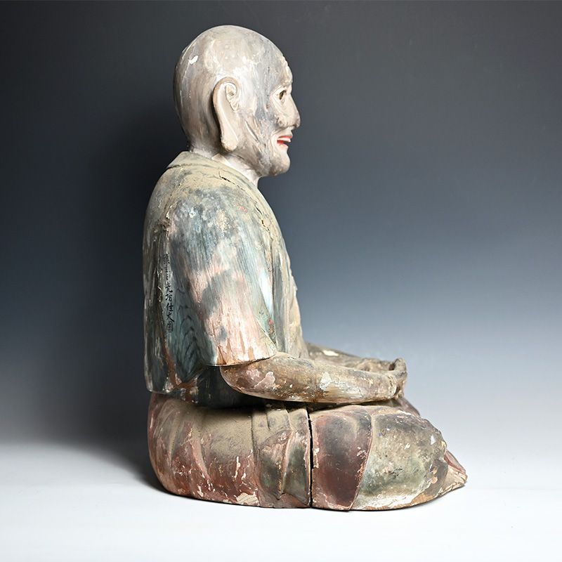 Edo p. Carved Buddhist Figure, Arhat Buddhist Saint Rakan