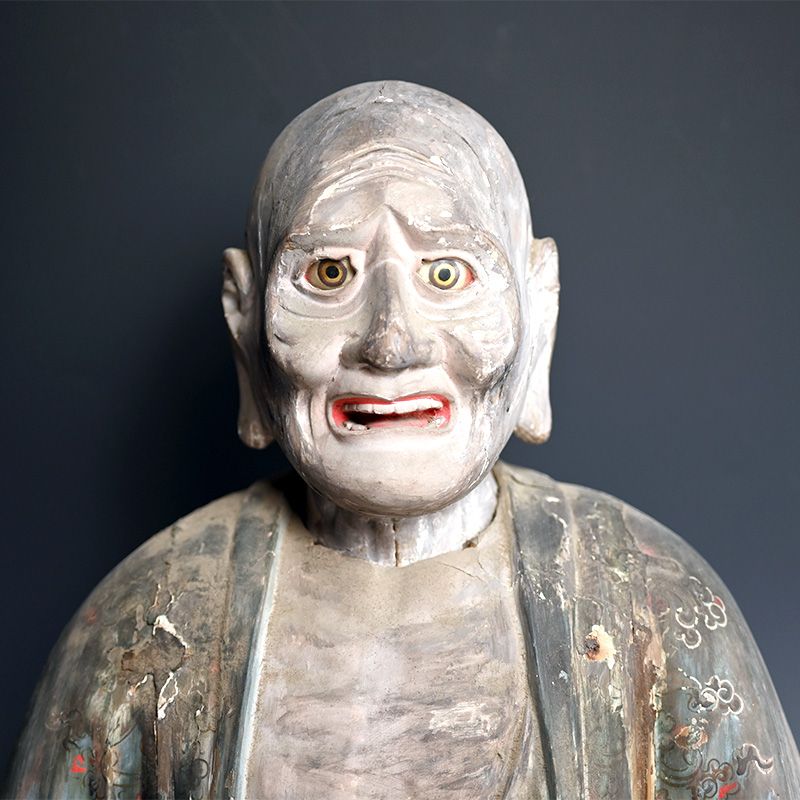 Edo p. Carved Buddhist Figure, Arhat Buddhist Saint Rakan