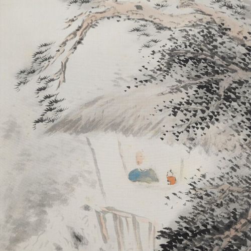 Antique Japanese Silk Landscape Scroll by Shirakura Niho