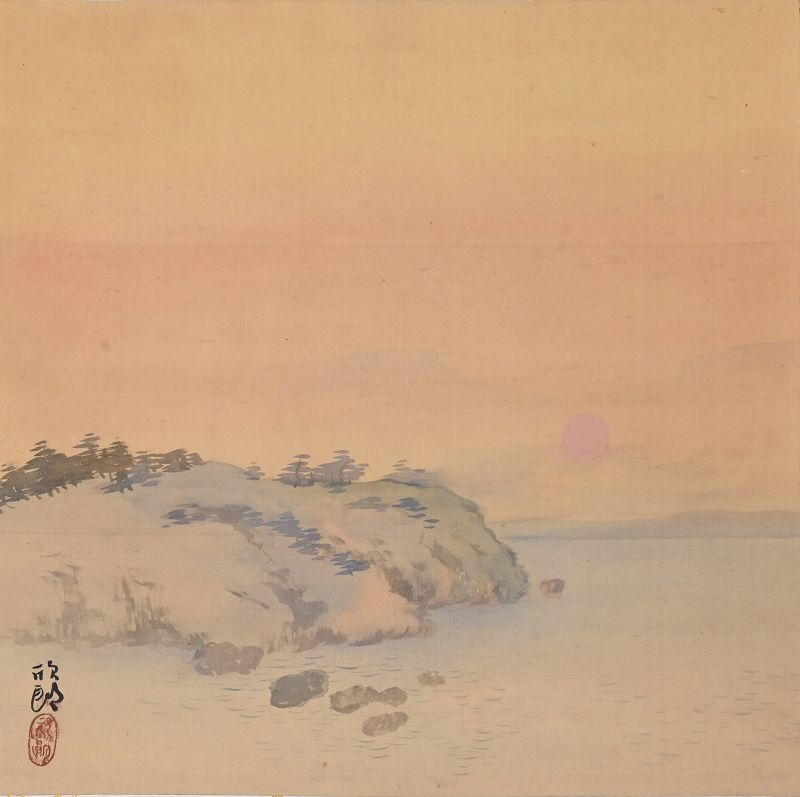 Early Silk Painting, Sunset by Shirakura Niho