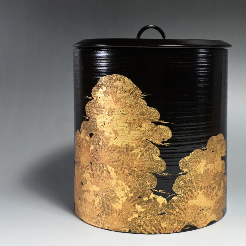 Lacquered Magemono Wood Mizusashi, titled Oimatsu