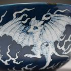 Pair Antique Blue & White Sometsuke Porcelain Bowls, Bats