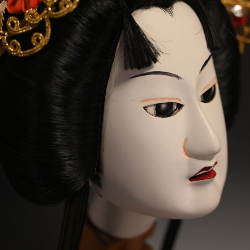 Two Bunraku Ningyo Puppet Heads, Warrior and Princess