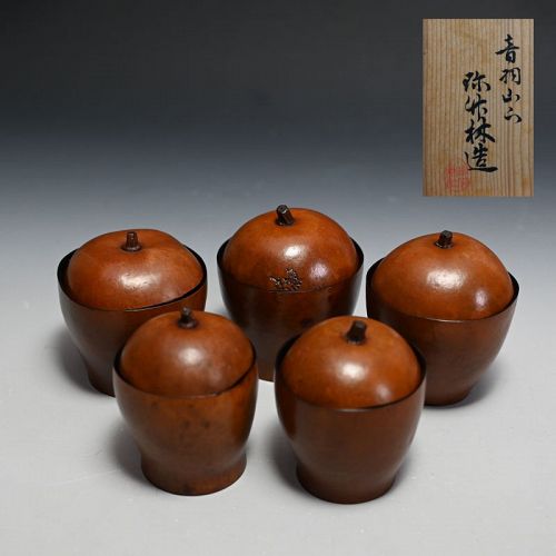 5 Natural Gourd Bowls with Lids for Kaiseki Food Service