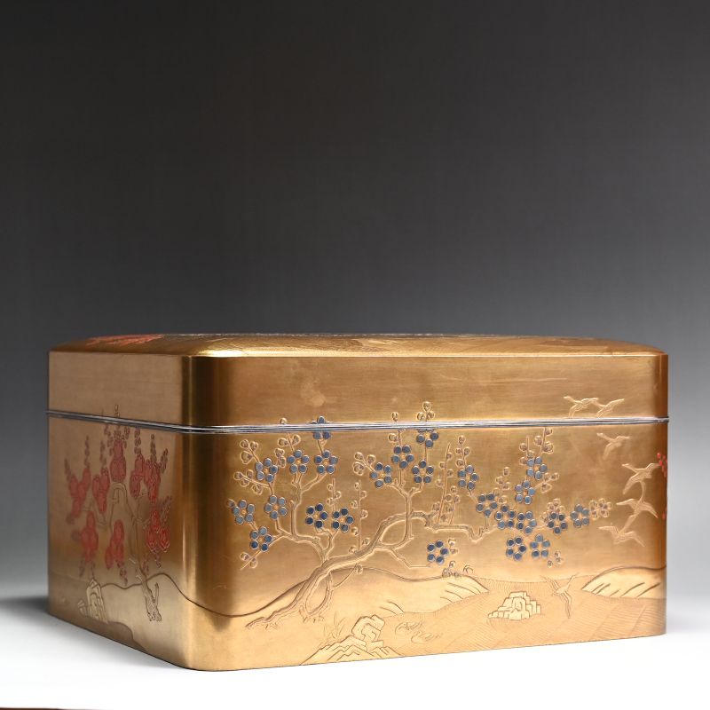 Heralds of Springtime Antique Japanese Gold Lacquered Box