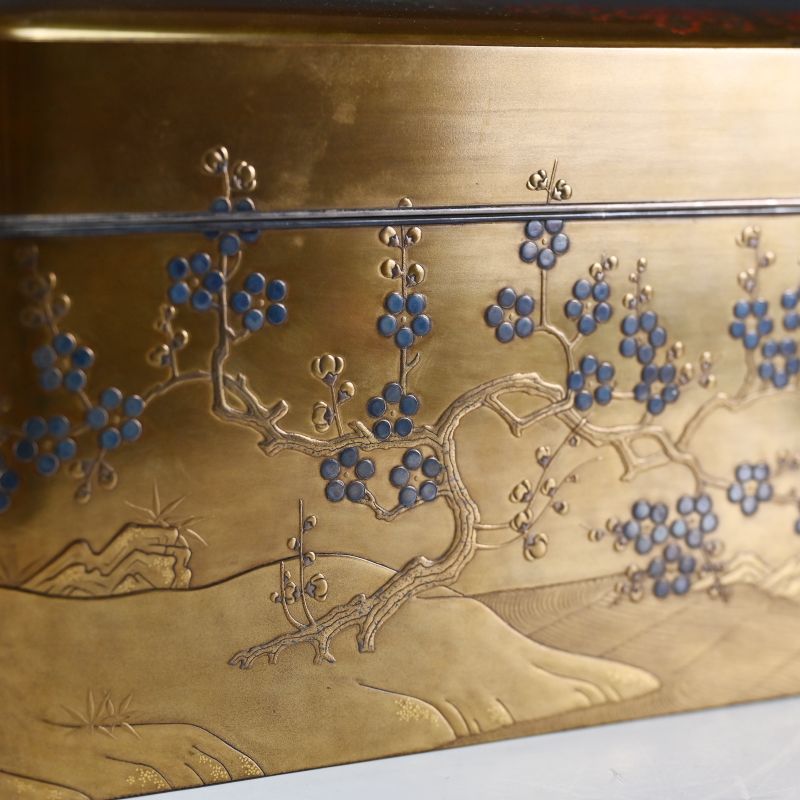 Heralds of Springtime Antique Japanese Gold Lacquered Box