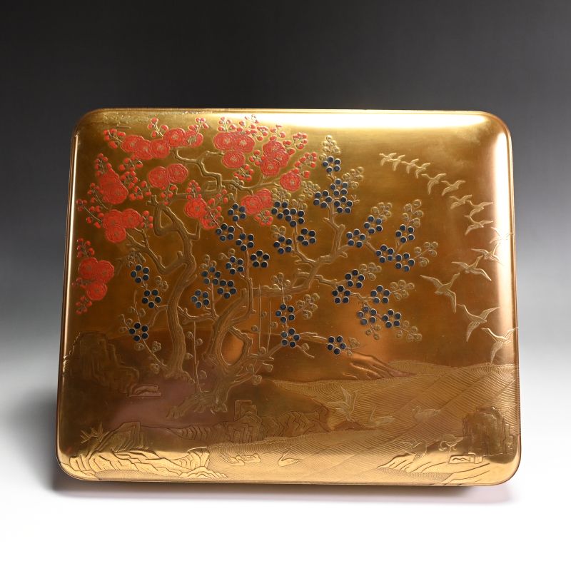 Heralds of Springtime Antique Japanese Gold Lacquered Box