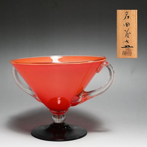 Early Coral Colored Bowl by Glass Pioneer Iwata Toshichi
