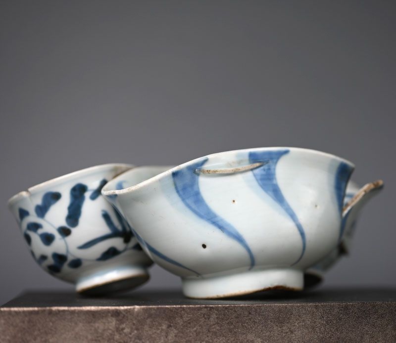 Antique Japanese Kiln Flaw, Fused Porcelain Cups