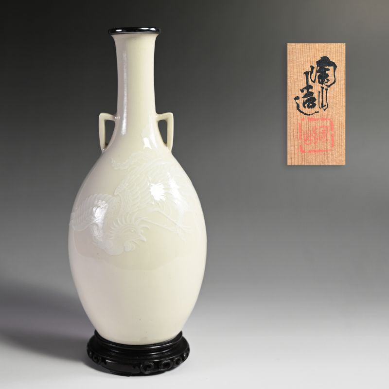 White Vase with Phoenix by Imperial Artist Ito Tozan I