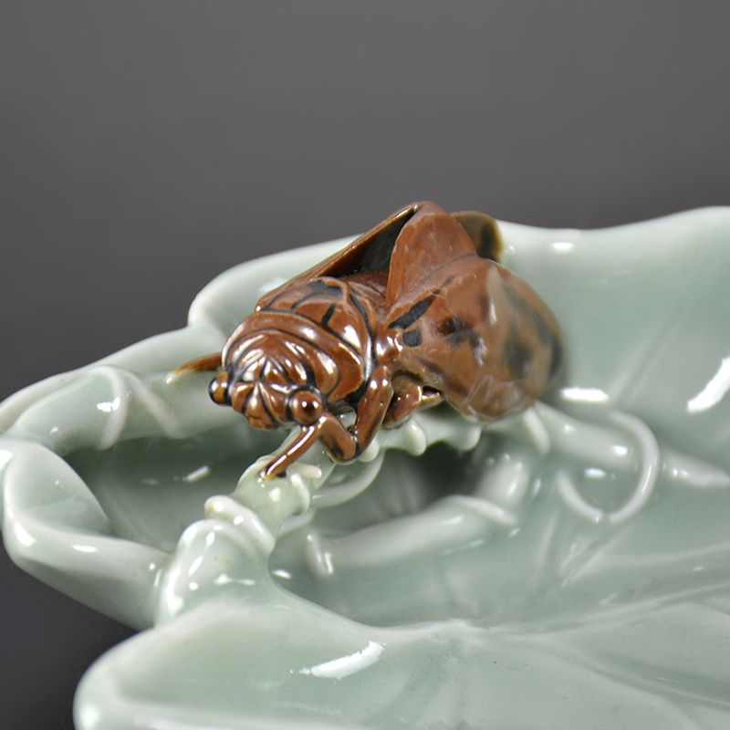 Unusual Porcelain Dish with Cicada by Miyagawa (Makuzu) Kozan