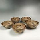 Rare Boxed Set of 5 Akashi Yaki Covered Bowls