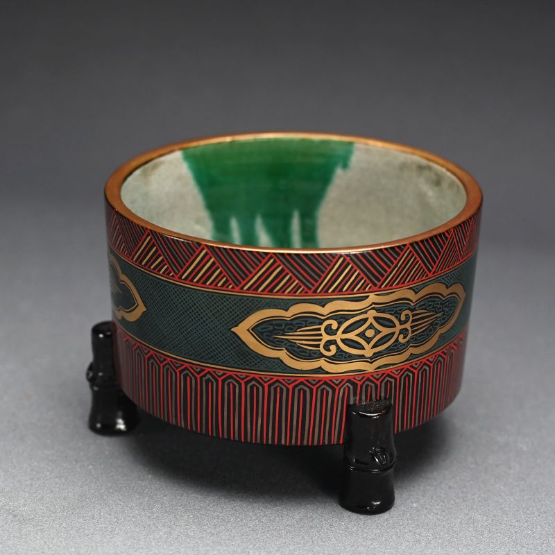 19th c. Toyoraku Lacquered Pottery Haisen Sake Cup Washing Bowl